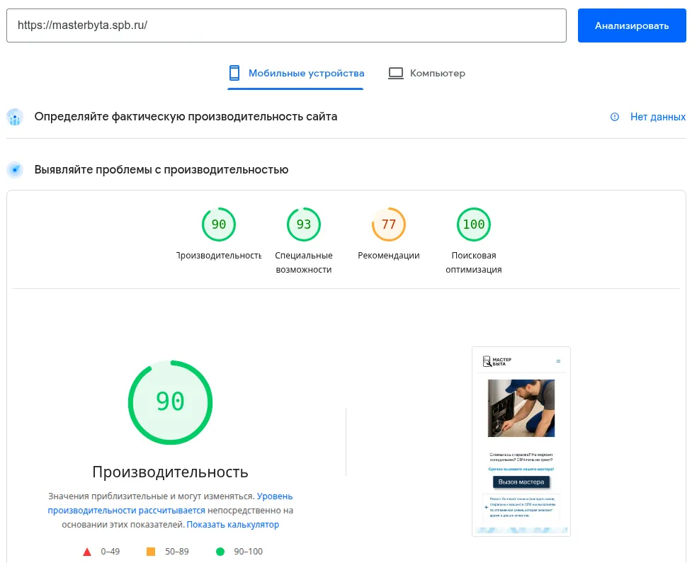 PageSpeed — Мастер Быта