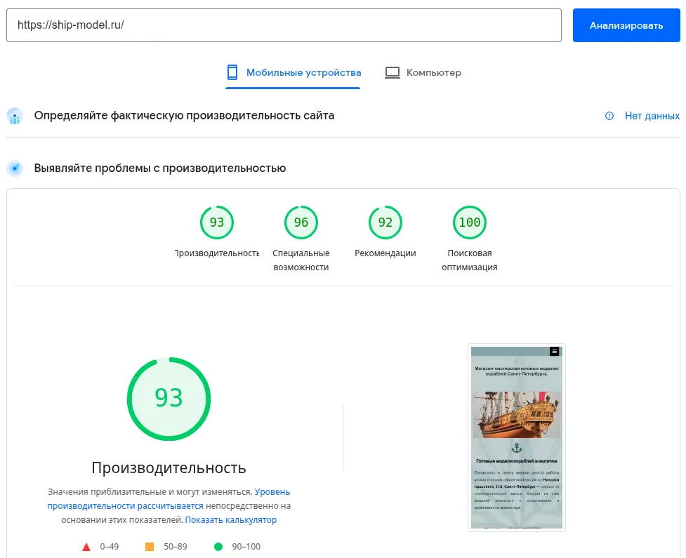 PageSpeed — Мастерская моделей кораблей